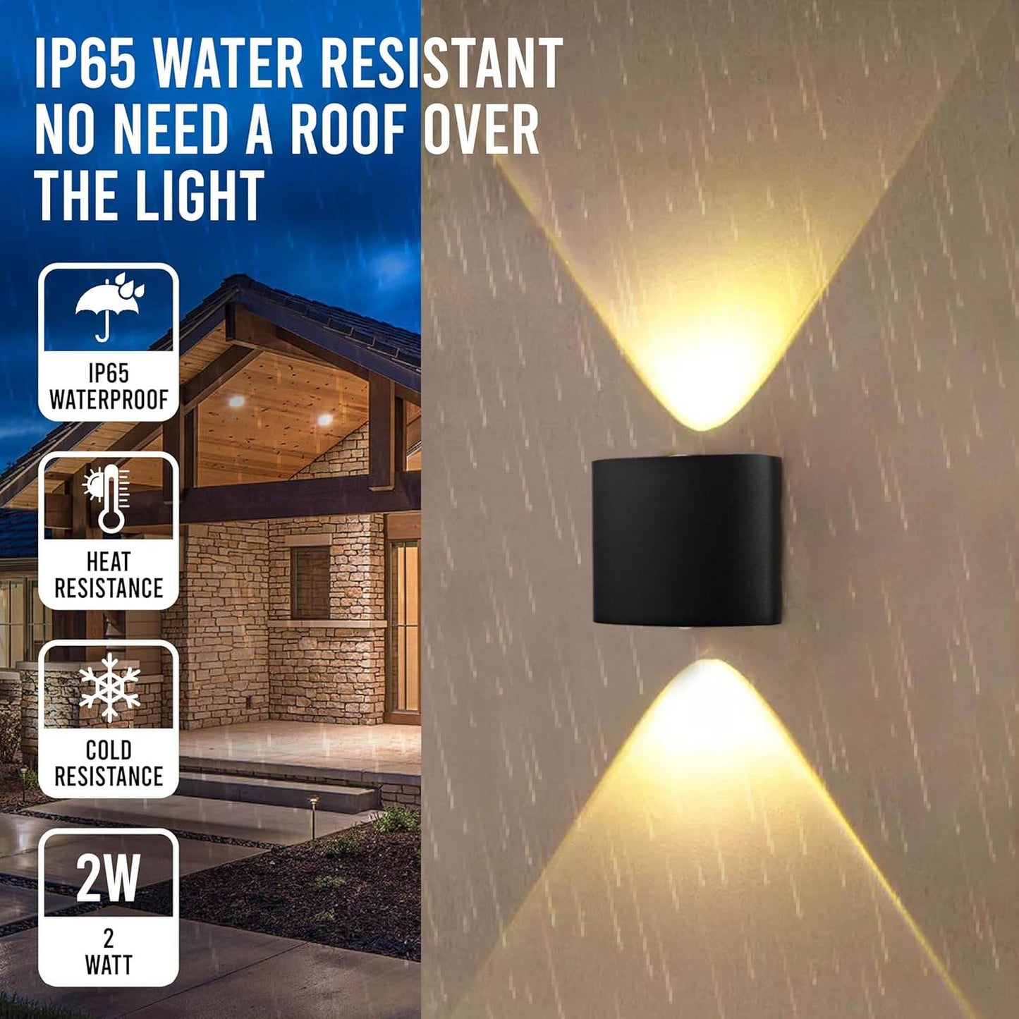 2W Waterproof Led Wall Light for Home Decoration – Up Down 2-Way LED Wall Lamp | IP65 Outdoor Fancy Wall Lights for Balcony,Gate,Elevation,Garden,Patio | Decorative Wall Mount Light - Rajputtrade