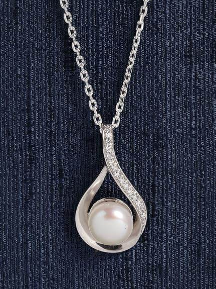 92.5 Sterling Silver Real Pearl Pendant with Chain |Gift for Women and Girls - Rajputtrade