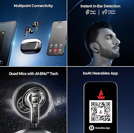boAt Nirvana Space, 360º Spatial Audio, Active Noise Cancellation (~32dB), 100Hrs Battery,4Mics ENx, Fast Charge, v5.3 Bluetooth Earbuds, TWS Ear Buds Wireless Earphones with mic (Cosmic Black) - Rajputtrade