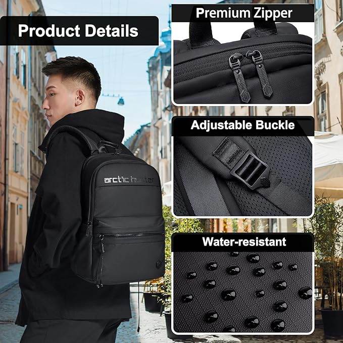 Arctic Hunter Compact Backpack for Men Women 21L Lightweight One-Day-Capacity 15.6" Laptop Bag Stylish Water-resistant Office Laptop Backpack for Casual College Daypack - Rajputtrade