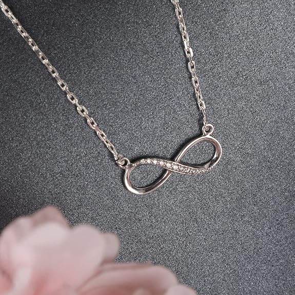 925 Sterling Silver Infinity Pendant Chain Necklace | Rhodium Plated, Swiss Zirconia |Gift for Women and Girls - Rajputtrade