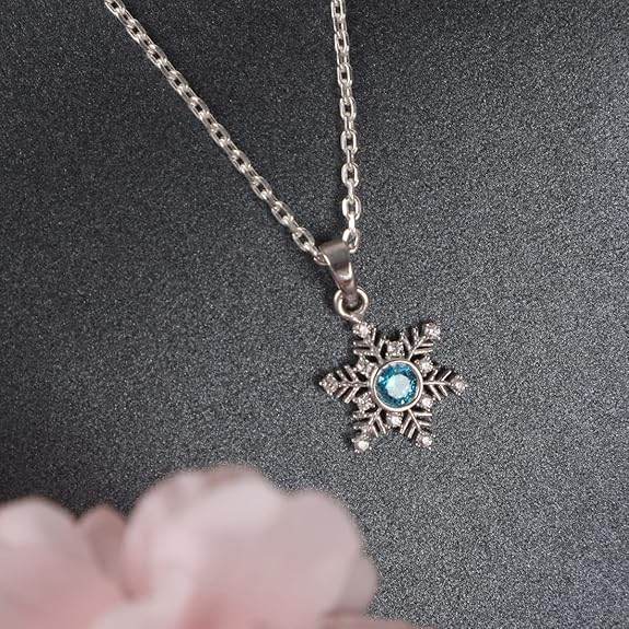 925 Sterling Silver Snowflake Pendant Necklace | with or Without Chain | Gift for Women and Girls - Rajputtrade