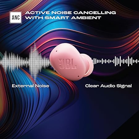 JBL Wave Buds 2 Ear Buds Wireless BluetoothV5.3, Active Noise Cancellation Earbuds,Multi Connect, App for Customized Extra Bass Eq, Relax Mode,Speed Charge, 40H Playback, Fast Pair, 4 Mics,IP54(Pink)
