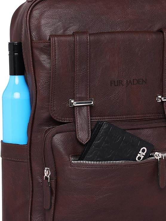 FUR JADEN Vegan Leather Stylish 15.6 Inch Laptop Backpack Travel Weekender Bag For Men Women - Rajputtrade