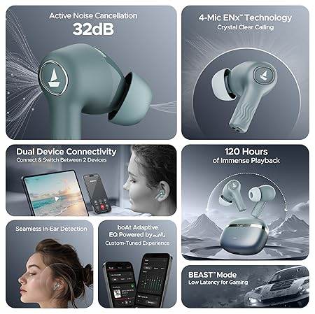 boAt Nirvana Ion ANC, Active Noise Cancellation(~32dB), 120Hrs Battery, App Support, Crystal Bionic Sound, 4Mics ENx, v5.3 Bluetooth Earbuds, TWS Ear Buds Wireless Earphones with mic (Blazing Comet) - Rajputtrade