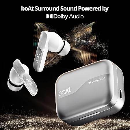 boAt Airdopes 800, Dolby Audio, Adaptive EQ by Mimi, 4Mics AI ENx, App Support, Fast Charge, IPX5, v5.3 Bluetooth TWS in Ear Earbuds Wireless Earphones with mic (Interstellar White) - Rajputtrade