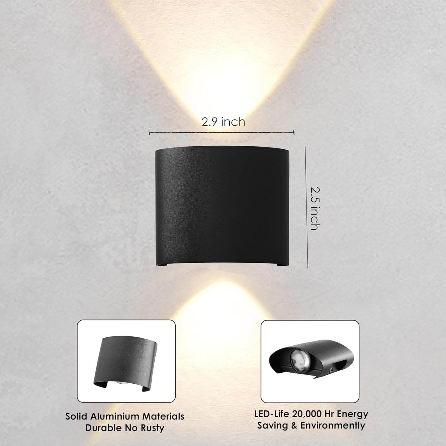 2W Waterproof Led Wall Light for Home Decoration – Up Down 2-Way LED Wall Lamp | IP65 Outdoor Fancy Wall Lights for Balcony,Gate,Elevation,Garden,Patio | Decorative Wall Mount Light - Rajputtrade