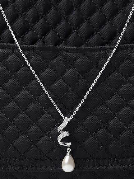 925 Sterling Silver Pearl Twist Pendant Chain Jewellery Set | Rhodium Plated, Swiss Zirconia | Gift for Women & Girls - Rajputtrade