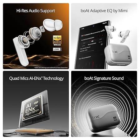 boAt Airdopes 800 HiDef, Hi-Res Audio LDAC, 4Mic ENx, App Support, ASAP Charge, IPX5, Low Latency, Dual Pairing, BTv5.3, Bluetooth TWS in Ear Earbuds Wireless Earphones (Sterling Silver) - Rajputtrade