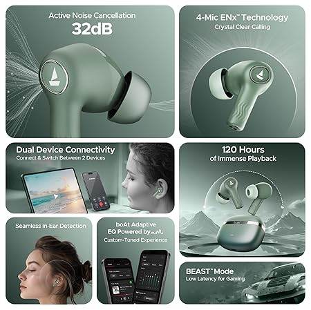 boAt Nirvana Ion ANC, Active Noise Cancellation(~32dB), 120Hrs Battery, App Support, Crystal Bionic Sound, 4Mics ENx, v5.3 Bluetooth Earbuds, TWS Ear Buds Wireless Earphones with mic (Northern Lights) - Rajputtrade