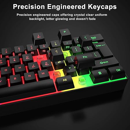 MFTEK 60% Gaming Keyboard and Mouse Combo, Ultra Compact 61 Keys TKL Design Gaming Keyboard with RGB Rainbow Backlit, Illuminated Gaming Mouse, USB Wired Keyboard Mouse Set for Laptop PC PS4 Gamer - Rajputtrade