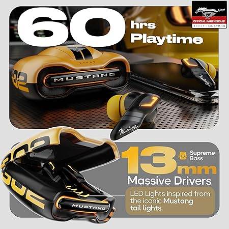 Boult X Mustang Newly Launched Torq TWS Earbuds with 60H Playtime, App Support, 4 Mics ENC, 45ms Low Latency (Yellow) - Rajputtrade