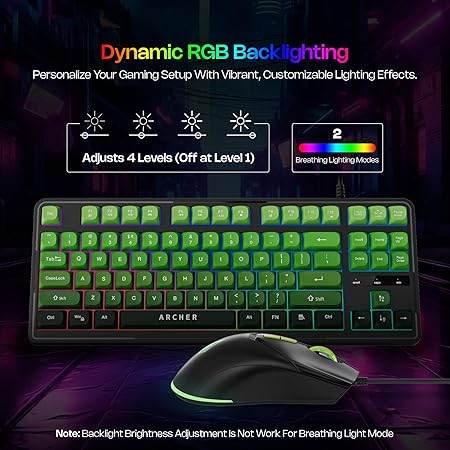 Archer Tech Lab Wired Gaming Keyboard and Mouse Combo| RGB Backlit, 87 Keys with 19 Anti-Ghosting, 7-Button Mouse, Adjustable 4 DPI (1200-3600) USB Plug & Play for PC Laptop Mac PS5 Xbox (Astra G300) - Rajputtrade