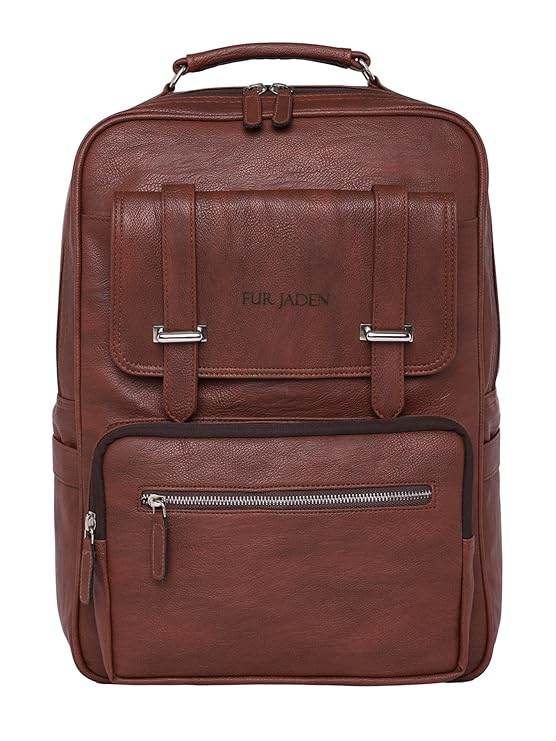 FUR JADEN Vegan Leather Stylish 15.6 Inch Laptop Backpack Travel Weekender Bag For Men Women - Rajputtrade
