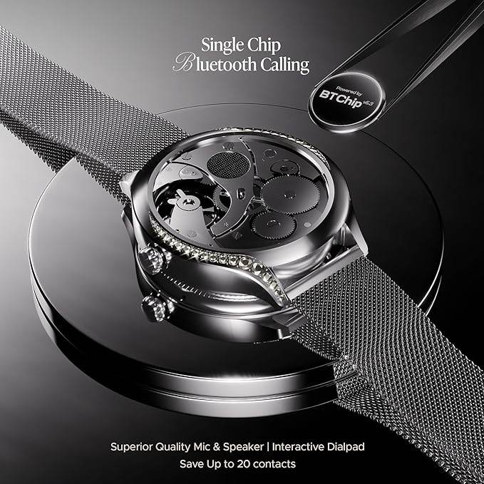 boAt Enigma Gem Women's Luxury Smart Watch w/ 1.19” (3.02cm) AMOLED Display (Metallic Silver) - Rajputtrade
