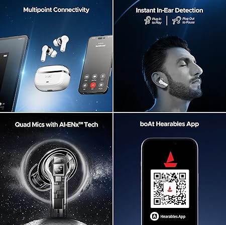 boAt Nirvana Space, 360 Spatial Audio, Active Noise Cancellation (~32dB), 100Hrs Battery,4Mics ENx, Fast Charge, v5.3 Bluetooth TWS in Ear Earbuds Wireless Earphones with mic (Celestial White) - Rajputtrade