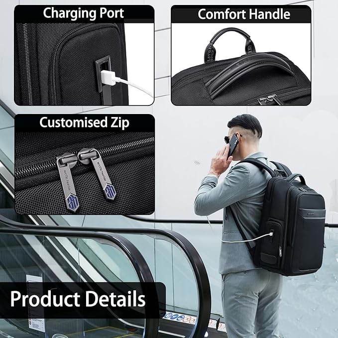 Arctic Hunter Travel Backpack for Men 45L Big Heavy Duty Office Travel Laptop Backpack Fit Upto 17" Laptop 1680D Polyester Water-resistant Padded Overnight Laptop/Clothes Bag with Multi-Pockets, Black - Rajputtrade