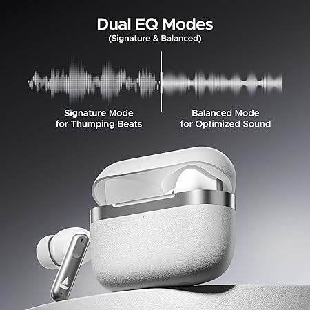 boAt Airdopes 111v2, Premium Leather Finish, 50HRS Battery, 13mm Drivers, Fast Charge, v5.4 Bluetooth Earbuds (White) - Rajputtrade