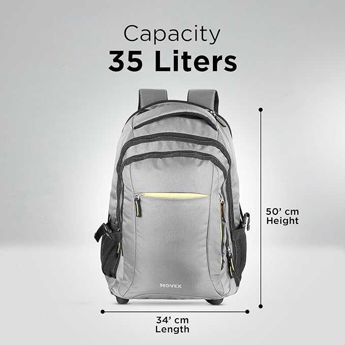 NOVEX Pacific 35 Litre Water Resistant Laptop Trolley Bags for Travel with 3 Compartments 15.6" Roller Case for Office Travel Bag for Men & Women | 2 Wheels Trolley Backpack Laptop - Rajputtrade