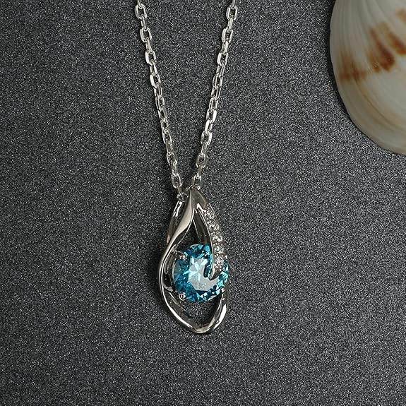 925 Sterling Silver Sky Blue Eye Pendant with Chain Necklace | Rhodium Plated, Swiss Zirconia | Gift for Women & Girls - Rajputtrade