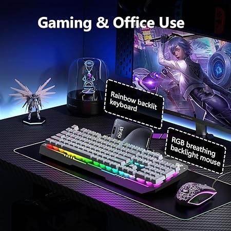 Aula T102 Gaming Keyboard and Mouse Combo | RGB Backlit Membrane Keyboard and Mouse | Wired Set for Windows PC Gamers (Black Panel | Grey Keycaps) - Rajputtrade