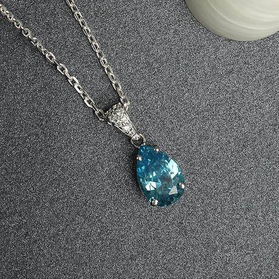 925 Sterling Silver Sky Blue Tear Drop Pendant Earring Chain Jewellery Set | Rhodium Plated, Swiss Zirconia | Gift for Women & Girls - Rajputtrade