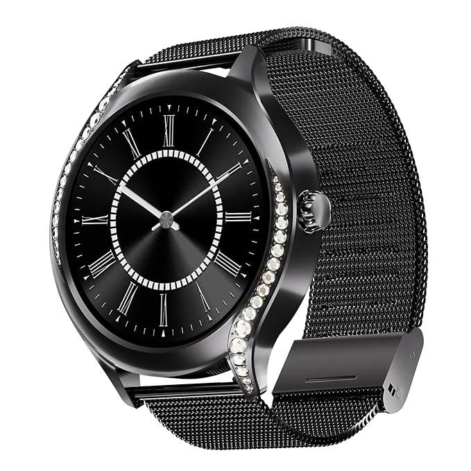 boAt Enigma Gem Women's Luxury Smart Watch w/ 1.19” (3.02cm) AMOLED Display, HR & SpO2 (Metallic Black) - Rajputtrade