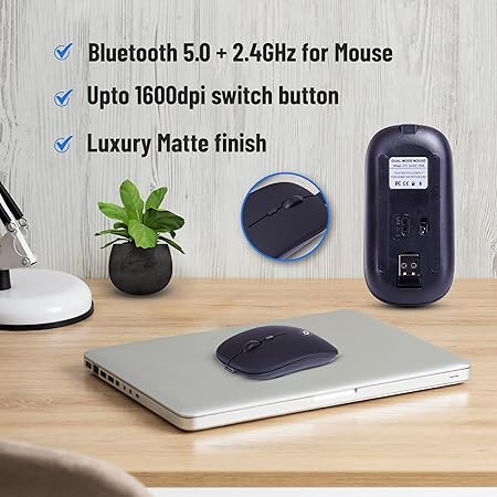 SWIFT PRO Wireless Rechargeable Dual Connectivity Keyboard and Mouse Set - Multidevice Bluetooth/Wireless Keyboard Full Size and Mouse, for Windows, Mac, Android, Smart TV, Tablet, PC, Laptop - Rajputtrade