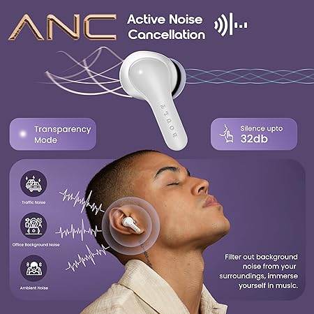 Boult Buds Klarity 4 ANC in-Ear Truly Wireless Earbuds with 35dB Active Noise Cancellation, 60H Playtime (White) - Rajputtrade
