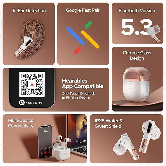 boAt Nirvana Zenith Truly Wireless in Ear Ear Buds w/Dolby Audio, 50dB ANC, Adaptive EQ Powered by Mimi, 6-Mic AI-ENx™, 50 Hrs. Playback & Hearables App Support(Celestial White) - Rajputtrade