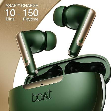 boAt Airdopes 141 Elite ANC (2025), ANC(~35dB), 4Mics ENx Tech, 42 Hrs Battery, Fast Charge, Low Latency, IPX5, Bluetooth Earbuds, TWS Ear Buds Wireless Earphones with mic(Green) - Rajputtrade