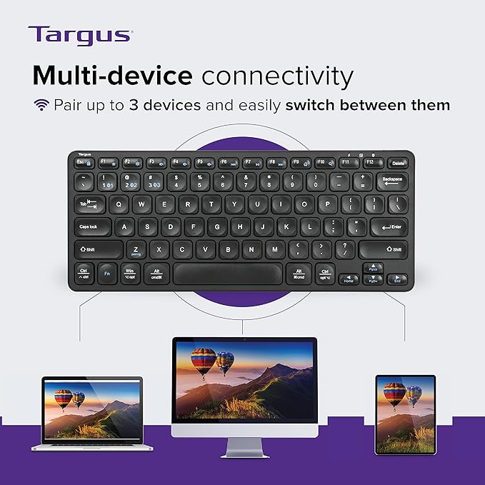 Targus AKB862 Compact Multi-Device Bluetooth® 5.1 Keyboard (Black),DefenseGuard™ Antimicrobial Protection*,Multi-Device connectivity for up to 3 Devices,for Windows/Mac/Android/Laptop/PC/Tablet/Phone - Rajputtrade