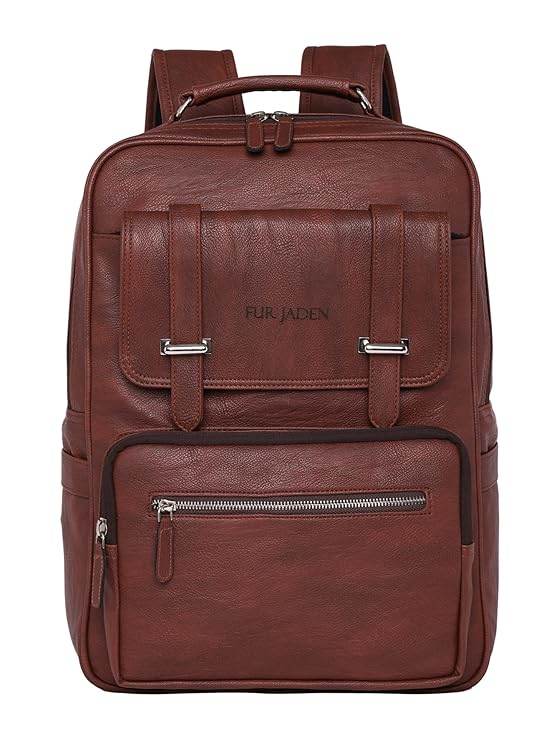 FUR JADEN Vegan Leather Stylish 15.6 Inch Laptop Backpack Travel Weekender Bag For Men Women - Rajputtrade