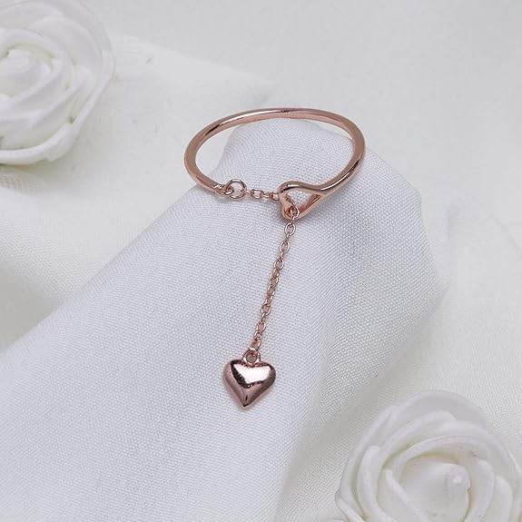 925 Silver Rose Gold Plated Heart Melting Chain Ring, Adjustable | Gifts for Girlfriend, Gifts for Women and Girls | - Rajputtrade