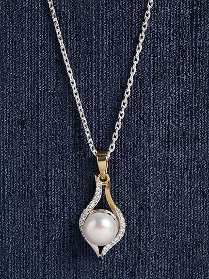 92.5 Sterling Silver Real Pearl Pendant with Chain | Gift for Women and Girls - Rajputtrade