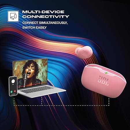 JBL Wave Buds 2 Ear Buds Wireless BluetoothV5.3, Active Noise Cancellation Earbuds,Multi Connect, App for Customized Extra Bass Eq, Relax Mode,Speed Charge, 40H Playback, Fast Pair, 4 Mics,IP54(Pink)
