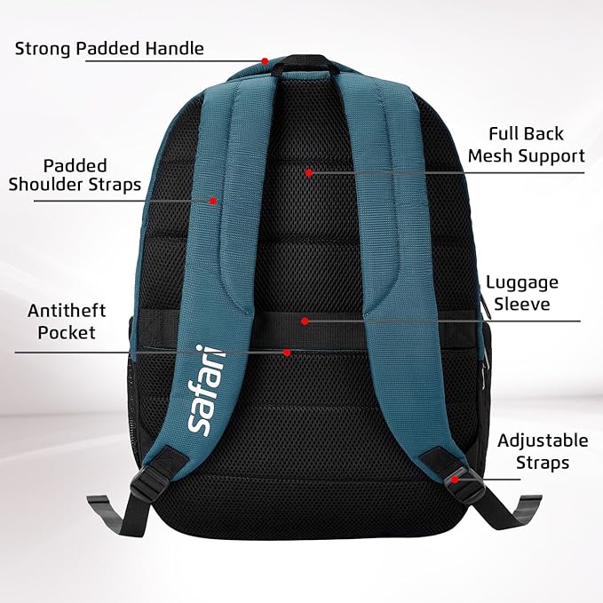 Safari Spade 34L Formal Laptop Backpack with Raincover, Antitheft Pocket, 3 Compartments, Front Pocket, Smart Trolley Sleeve, Office Bag, College Backpack, Travel Bag, School Bag - Rajputtrade