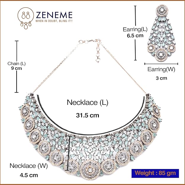 Rhodium-Plated Silver American Diamond Choker Necklace with Earrings Jewellery Set with Girls and Women - Rajputtrade