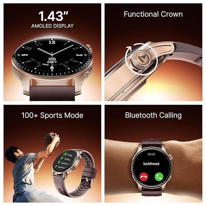 boAt New Launch Ultima Prime Smartwatch with 1.43" AMOLED Display, Personalized Fitness Nudges (Brown) - Rajputtrade
