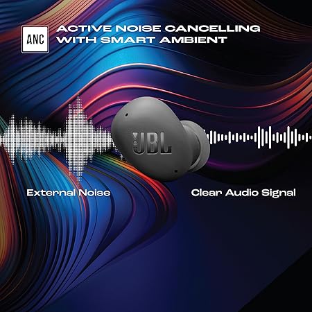 JBL Wave Buds 2 Ear Buds Wireless BluetoothV5.3, Active Noise Cancellation EarBuds,Multi Connect, App for Customized Extra Bass Eq, Relax Mode,Speed Charge, 40H Playback, Fast Pair, 4 Mics,IP54(Black)