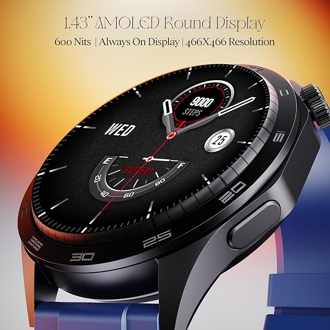 boAt Enigma Radiant Men's Luxury Watch w/Functional Crown, Upto 6 Days Battery, 1.43"(3.63 cm) AMOLED Display Smart Watch (Deep Blue)