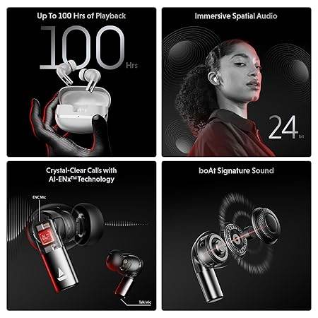 boAt Airdopes Ultra Pro (2025), 100Hrs Battery, Dual Pairing, Spatial Audio, App Support, Fast Charge, 4Mics ENx, v5.3 Bluetooth Earbuds, TWS Ear Buds Wireless Earphones with mic (Zinc White) - Rajputtrade