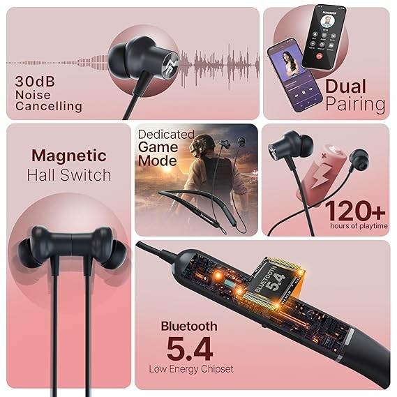 CrossBeats Shuffl ANC Neckband Bluetooth Wireless in Ear Earphones | 14.2mm Drivers| 120Hrs Playtime (Black) - Rajputtrade