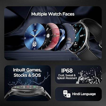 boAt Lunar Peak w/ 1.45" (3.6 cm) AMOLED Display, Advanced BT Calling, Smart Watch for Men & Women(Black) - Rajputtrade