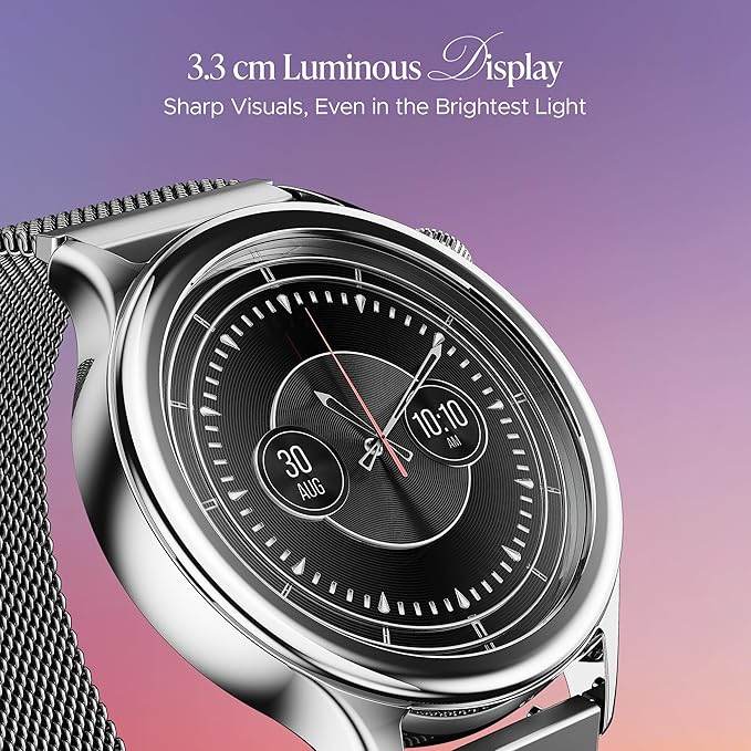 boAt Enigma Daze Women's Luxury Smart Watch w/ 1.3”(3.3cm) Luminous Display (Metallic Silver) - Rajputtrade