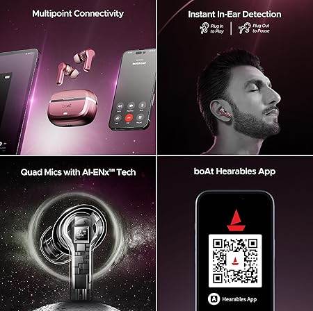 boAt Nirvana Space, 360 Spatial Audio, Active Noise Cancellation (~32dB), 100Hrs Battery,4Mics ENx, Fast Charge, v5.3 Bluetooth TWS in Ear Earbuds Wireless Earphones with mic (Pink Punch) - Rajputtrade