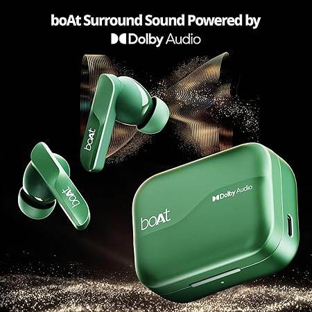 boAt Airdopes 800, Dolby Audio, Adaptive EQ by Mimi, 4Mics AI ENx, App Support, Fast Charge, Low Latency, IPX5, v5.3 Bluetooth TWS in Ear Earbuds Wireless Earphones with mic (Interstellar Green) - Rajputtrade