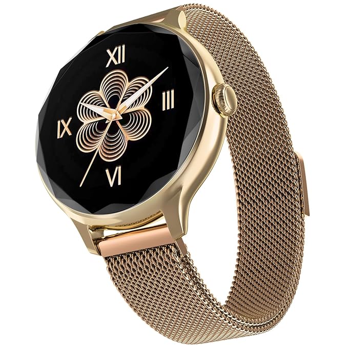 Noise Diva Smartwatch with Diamond Cut dial, Glossy Metallic Finish, AMOLED Display for Women (Gold Link) - Rajputtrade