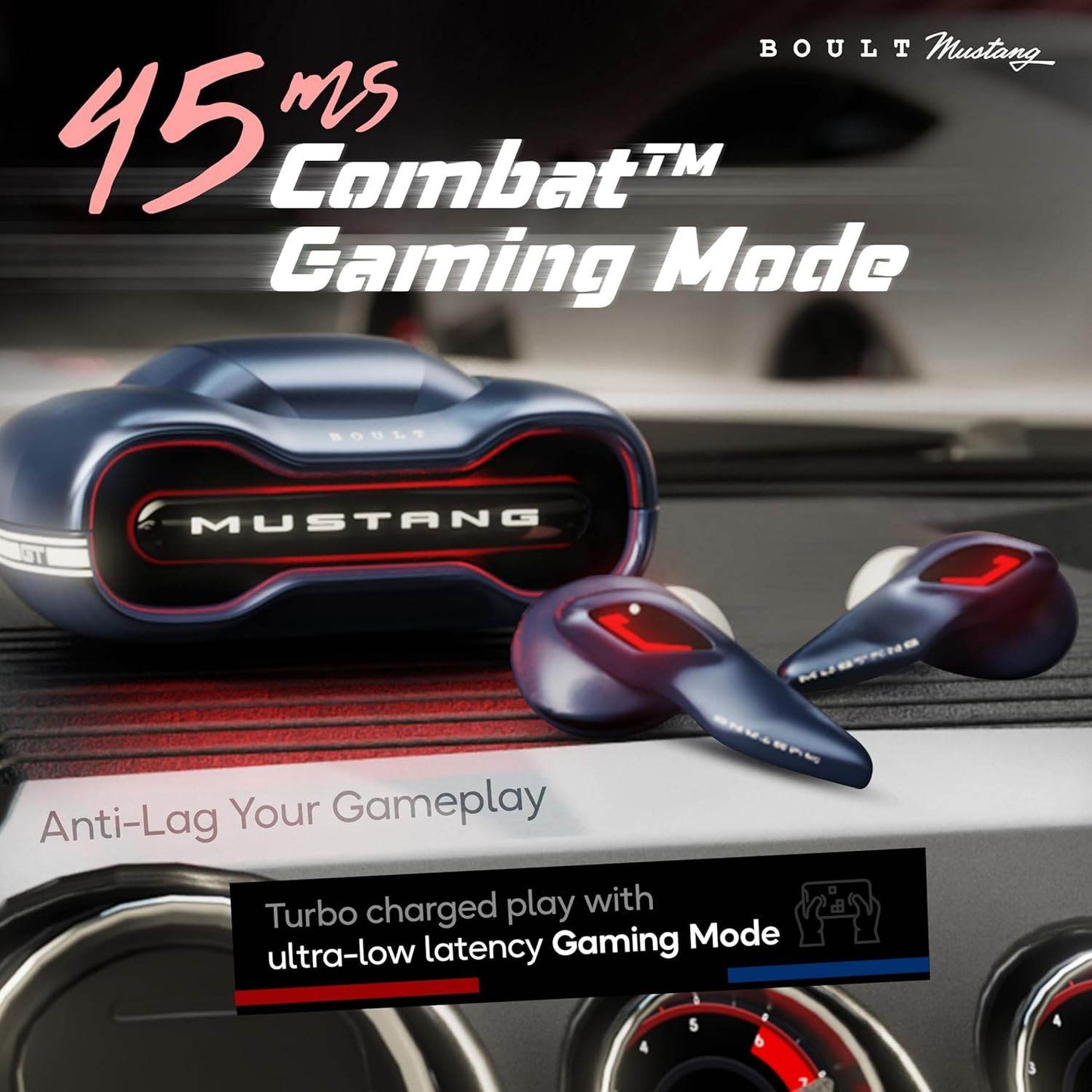 Boult x Mustang Torq Wireless in Ear Earbuds with 50H Playtime, App Support, Quad Mic ENC, 45ms Low Latency (Blue) - Rajputtrade