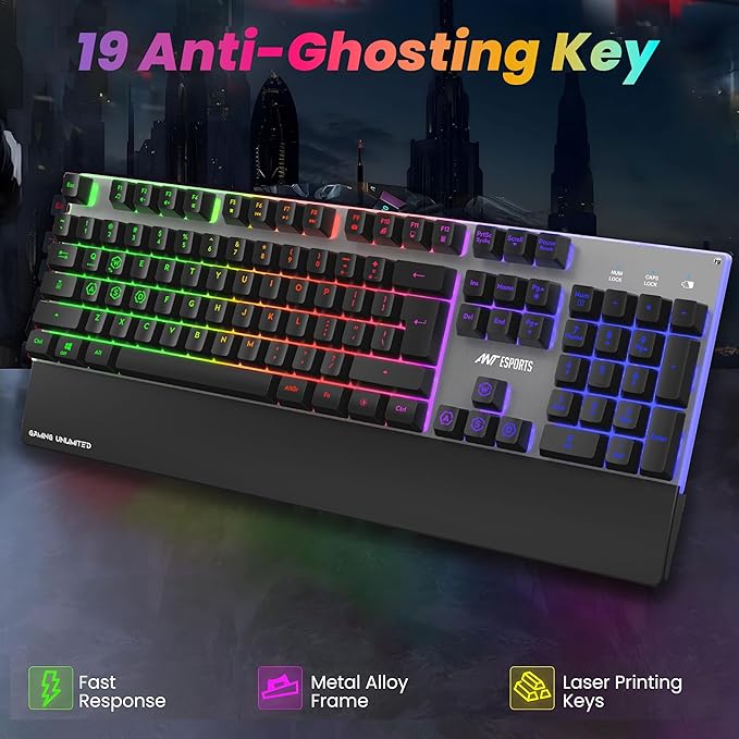 Ant Esports KM500 Pro Wireless Gaming Keyboard and Mouse Combo, LED Backlit Rechargeable 2000mAh Battery, Mechanical Feel Anti-ghosting Keyboard + 6D 3200DPI Mice for PC Gamer (Black) - Rajputtrade